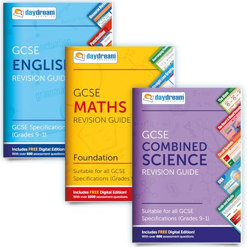Daydream Education GCSE English, Maths (Foundation) & Science Revision Guide Pack, FREE Digital Editions with Over 2,000 Assessment Questions! - for 2026-2027 exams (Pack of 3)