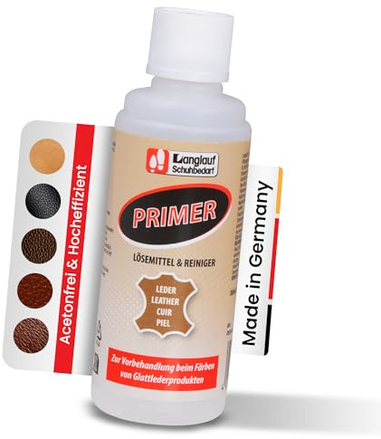 Lederreiniger - acetonfreier Primer, Reiniger und Entfetter für Leder zur Vorbehandlung von Glattleder vor dem Farbauftrag - Preparer für Naturleder - für optimales Finish - Lederfarben und Farbsprays