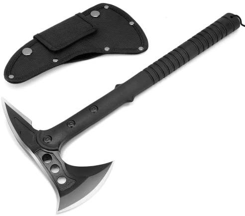 Hitdudu Camping Axe, Survival Throwing Hatchet with Sheath, Tactical Tomahawk with Spike, Nylon Fiber Handle for Outdoor Survival Hiking Camping