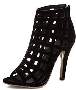 Escarpins sexy à bout ouvert pour femme avec fermeture éclair à talon haut de 10 cm pour la marche et la soirée faciles pour femmes grande taille 35-50 zt306s, Noir , 35 EU