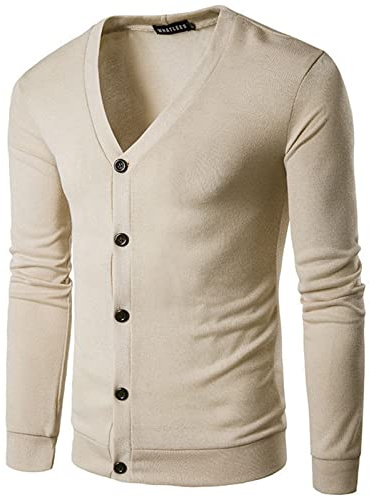 Långärmad stickad jacka herr ledig mode stickad tröja jacka topp, beige 1, L