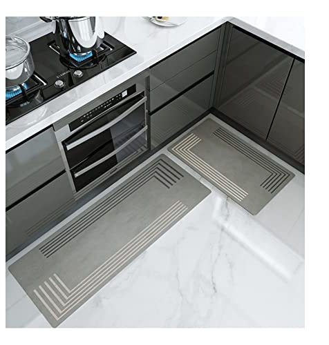 Läufer Teppich Flur Grau Korridor Modern Rutschfest Designer, Geometrisches Muster Küchenläufer TeppichLäufer Waschbar Für Flur, Schlafzimmer, Wohnzimmer(Size:45X200CM,Color:zweistufige Inversion)