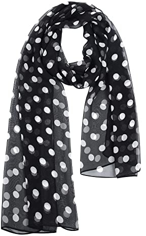 E-Clover 1950s Chiffon Scarf Long Polka Dot Scarfs Vintage 50s Sheer Neck Head Scarves Shawl for Women Black White Mothers Day Gifts