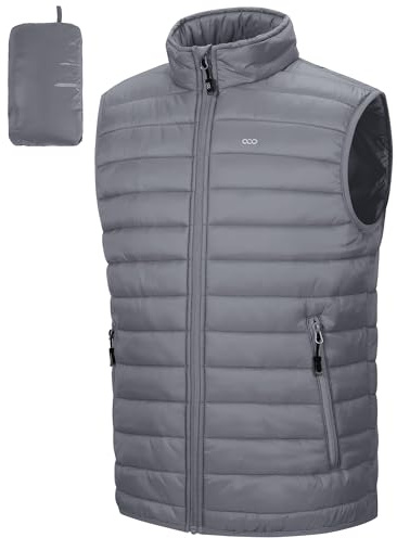 33,000ft Herren Packbare Steppweste Outdoor Gefütterte Hybrid Sportwesten mit Stehkragen Outdoorwesten mit 5 Taschen Übergangswesten für Männer Laufen Golf Wandern Reiten, Grau M
