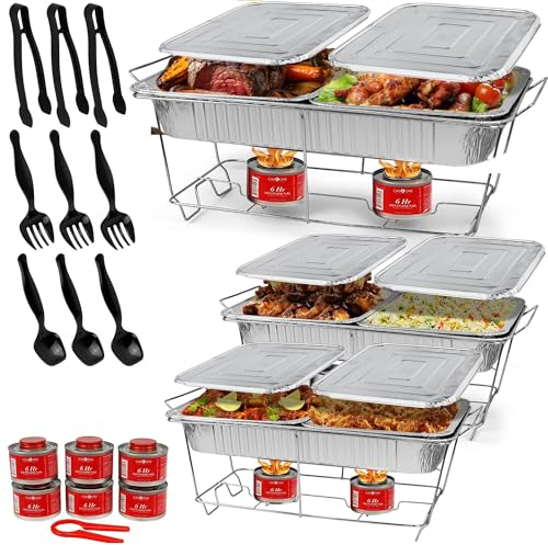 Alpha Living 70027 33-Pcs Disposable Chaffing Buffet with-Covers, Utensils, 6Hr Fuel Cans – Premium Chafing Dish Set for Events, Parties, Catering