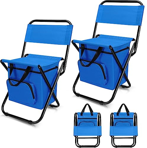 Jerify 2 Pcs Fishing Chair with Cooler Bag Multi-Function Foldable Compact Fishing Stool Hunting Chair Portable Backrest Stool with Folding Backpack for Finishing Camping Hunting Travel(Blue)