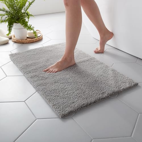 MARTHA STEWART Drylon Microfiber Bath Rug - 1 Piece, Ultra Soft Plush, Non-Slip, Thick, Washable Bathroom Rugs, Home Decor Accessories, Household Essentials, Small Bath Mat, 17 x 24​, Dark Gray