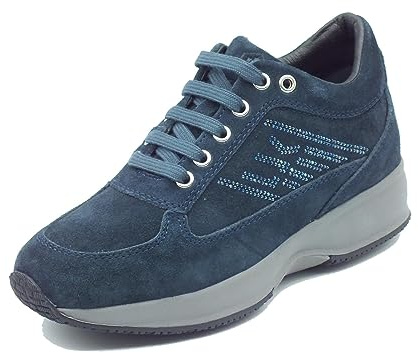Lumberjack Raul SW01305 Navy Blue Sneakers per Donna in Nabuk con Zeppa bombata e Strass (Taglia 39)