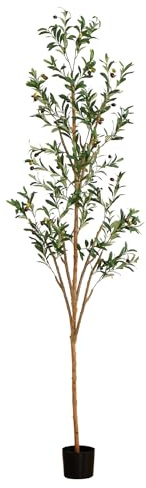 Nearly Natural Olive Tree Artificial Indoor 7FT Tall Silk Faux Olive Tree for Home and Office Decor, Fake Potted Olive Tree with Natural Wood Trunk, Realistic Olive Tree Branches and Lifelike Fruits