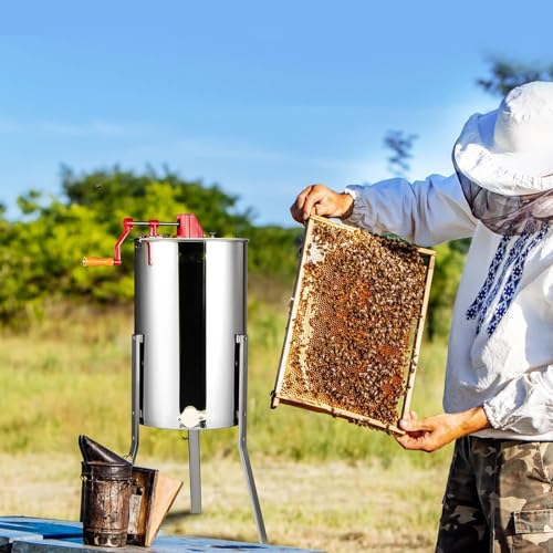 Manueller Honigschleuder, 2 Rahmen, Honigschleuder-Extraktionstrenner, Verschlüsselter Innenrahmen Für Einfache Reinigung, Lebensmittelechter Edelstahl, Spart Zeit Und Energie, Für Imker