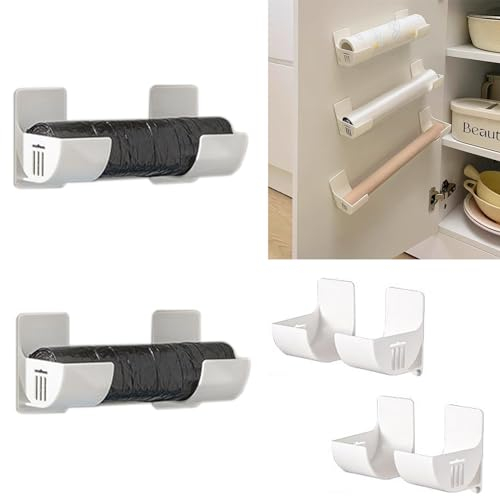 inki Lot de 2 supports en aluminium pour porte d'armoire, étagère murale autocollante, support pour papier sulfurisé, papier d'étain, papier ciré, porte de garde-manger, organiseur de sac poubelle