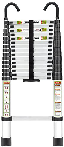 RIKADE Telescopic Ladder, 20.3 ft Aluminum Telescoping Ladder with Stable Hook and Non-Slip Feet, Portable Extension Ladder for Household and Outdoor Working, Max Load 330 lb, Aluminum