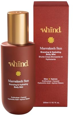 whind Marrakech Sun Bronzing & Hydrating Self Tanning Body Mist – Lightweight Liquid Glow Bronzing Spray, Instant Tan Glow Serum for Body with Hyaluronic Acid & Glycerin for a Natural Tan – 200ml