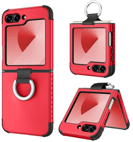 BENTOBEN Funda para Samsung Galaxy Z Flip 6 5G con Anillo, Resistente, 2 en 1, Cuerpo Completo, Resistente, Galaxy Z Flip 6, Color Rojo