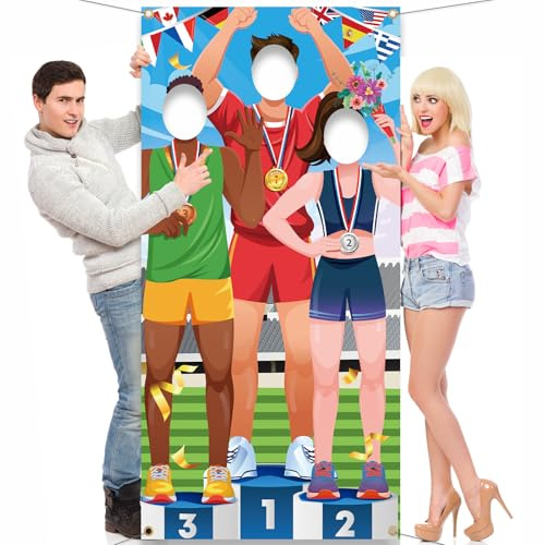 DPKOW Podio de Medallas Atletas Pancarta para Deportivos Fiesta Juegos Accesorios, Atletas Foto Prop Pancarta para Deportivos Fiesta Decoración Deportiva Foto Props Accesorios, 185 * 90cm
