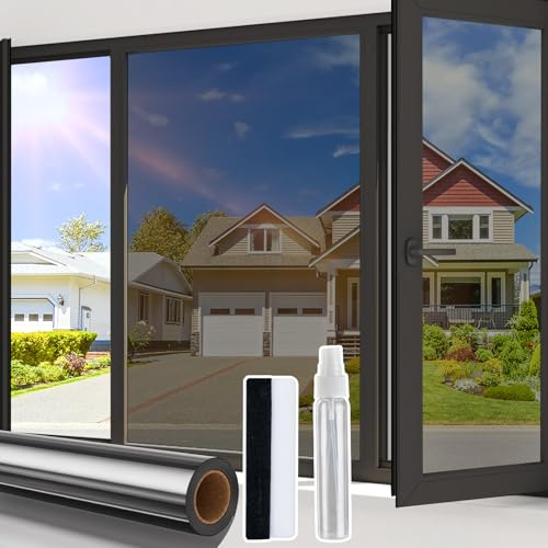 Beautysaid Pellicola riflettente per finestre, pellicola per la privacy per finestre in vetro, pellicola a specchio unidirezionale per casa, protezione dai raggi UV, in vinile, anti-riflesso, con