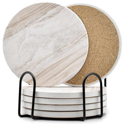 Lumanothy Sottobicchieri per bevande, set di 6 sottobicchieri assorbenti in ceramica con supporto in metallo per bicchieri, tazze, bar, caffè, casa, ufficio, feste