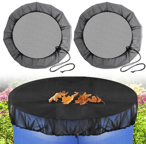 2 Pièces Filet pour Citerne De Pluie, 100 cm Réglable Filet de Protection, Housse pour Tonneau de Pluie avec Cordon, Filet Recuperateur Eau, ction Contre Les Moustiques Et Les Feuilles