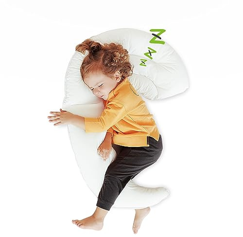 Almohada corporal en forma de luna para niños pequeños y niños, soporte suave y transpirable para un sueño cómodo, 34 x 27 pulgadas, funda lavable