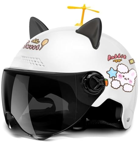 Casco Da Moto Per Bambini Omologato ECE Con Orecchie Da Gatto, Casco Da Bici Aperto Per Bambini E Ragazzi, Casco Da Ciclomotore, Moto Da Cross, Scooter, Go-Kart, Bicicletta, ATV 4,48~55cm