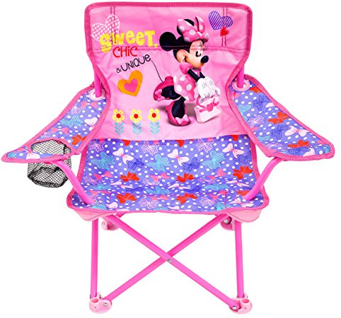 JAKKS Pacific Minnie Camp Chair for Kids, Portable Camping Fold N Go Chair with Carry Bag, Minnie - Bows