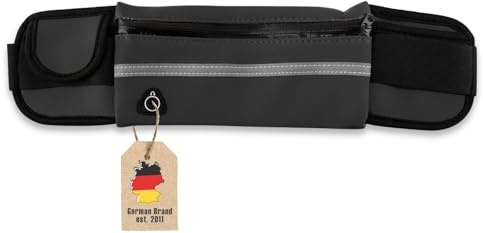 Empire Athletics - Neopren Hüfttasche (Hüftumfang von 70-100 cm) für alle Smartphones mit Schlüsselfach, Kopfhöreranschluss und Steckschließe - Sport Jogging Bauchtasche Laufgürtel in SCHWARZ