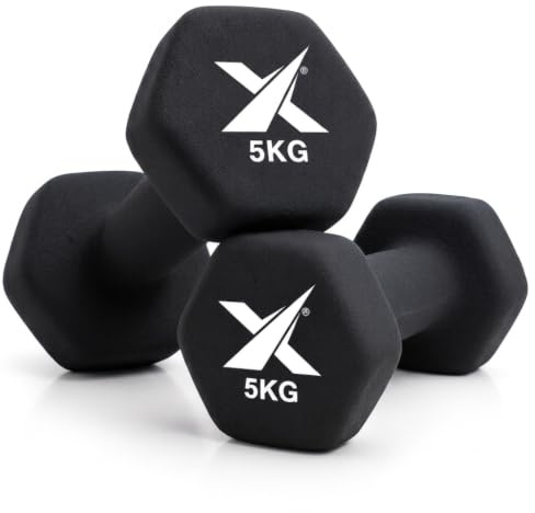XN8 Neoprene Dumbbells Pair 0.5kg–10kg Non-Slip Hand Weights for Home Gym | Hex anti-roll dumbbells with cast iron core for strength training, Pilates, aerobics, body toning, resistance & home workouts