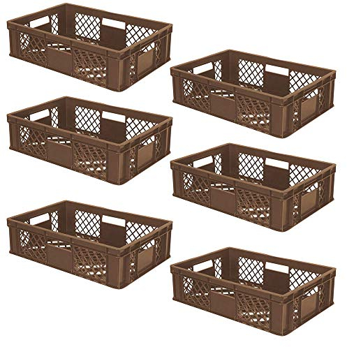 lot de 6 Bac gerbable normes Europe à parois et fonds ajourés - L x l x h 600 x 400 x 150 mm - marron