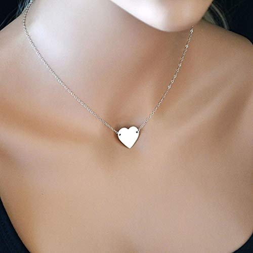 TseenYi Collana girocollo a forma di cuore, in argento, minimale, stile boho, corta, gioiello per donne e ragazze (argento)