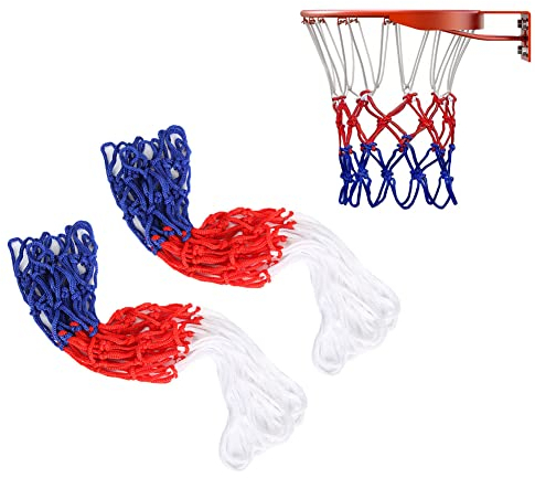 LYEAA 2 Stück Robustes Basketballnetz, Standardgröße 12 Schlaufen, wasserdicht, Allwetter-Basketballkorb, Torfelge, Netzersatz, dreifarbiges Basketballnetz, Netz, Outdoor-Sportzubehör