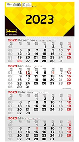Idena 13936-4 mois Calendrier mural 2023 avec curseur 30 x 61 cm Calendrier de bureau 4 mois