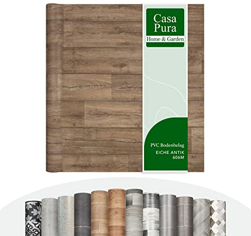 Vinyl Flooring Rolls by The Metre | Wood Effect, Tile Effect, Stone Effect PVC Flooring, Cushion Lino Floor Covering for Kitchen, Bathroom, Living Room (Eiche Antik 606M, 100 x 150 cm)