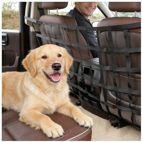 Linskip Pickup Truck Dog Barrier - Pet Divider Net Compatible with F150 RAM Silverado GMC Sierra Tuntra Colorado, Pet Restraint Car Backseat Divider Mesh(52 Wide)