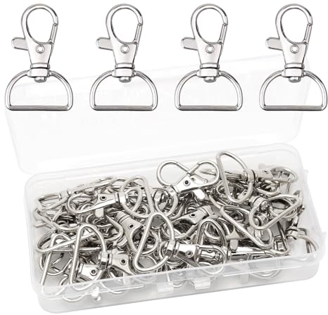 Weniubit Lote de 40 llaveros giratorios plateados con anillo en D, giratorio 360°, ancho interior de 25 mm, mosquetón para mochila, bolso, bricolaje