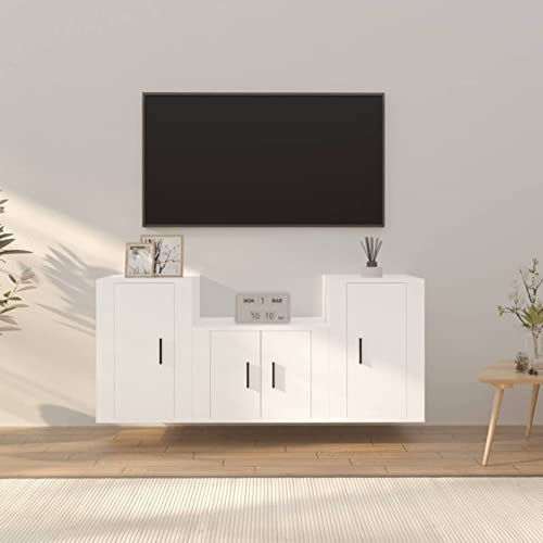 Homgoday Ensemble de meubles TV 3 pièces en contreplaqué blanc, meuble pour TV, salon, salle à manger, bureau, télévision, équipement de musique, meuble bas de rangement, support type 12