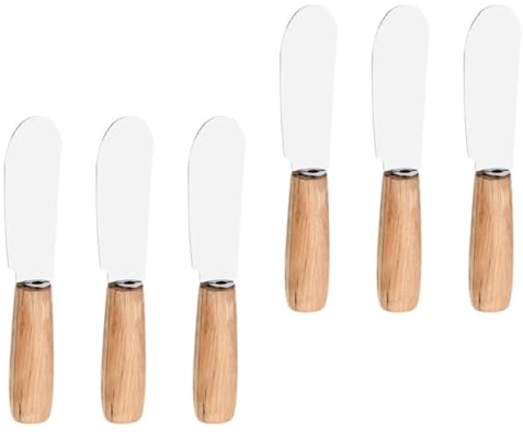 BESTonZON 6pièces Lot Spatules à Beurre Acier Inoxydable Avec Manche Bois Résistantes Haute Température Pour Tartiner Fromage Et Beurre Outils De Pâtisserie Pratiques Et Ergonomiques