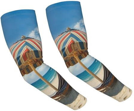 GHZQJFD Arm Sleeves for Men Women Beach and Palm Tree Cooling Sun Sleeves Sun Protection Compression Sleeves for Outdoors, Beach and Awning, One size