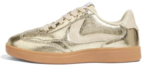 LUCKY STEP Dam Retro Sneakers - Klassiska & Avslappande Promenadskor med Gummissula för Bättre Grepp & Komfort | Perfekt för Vardag och Sport (Guld, 6US-36EU-3UK)