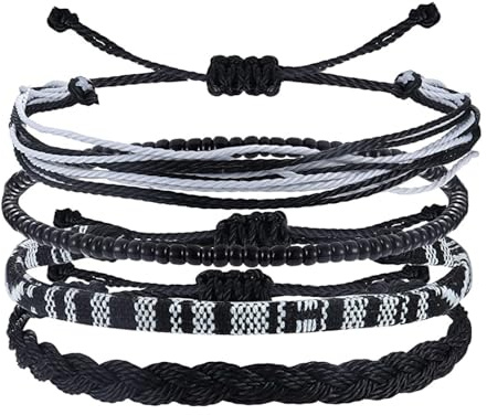 PINCHUAN Beach Summer Ankle Bracelet for Women Handmade Braided Adjustable Beaded Anklets String Ankle Bracelets Waterproof Surfer Beach Bracelets String Rope Ankle Bracelet Jewelry-Black