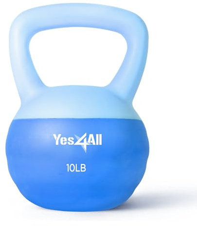 Yes4All Soft Kettlebell, PVC Strength Training Kettlebells for Women, Floor Protection & Quiet, Wide Handle, Aesthetic Soft Weights (5,10,15,20lb) for Home Gym, Fitness Beginners - 10LB, Blue