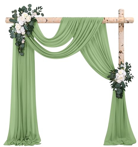 2 paneler bröllopsbåge draperityg, 71 cm x 20 m salvia grön bröllopsbåge draperi chiffong tyg ren bakgrund gardin bröllop båge dekorationer för ceremoni båge scen fest bakgrund takdekor