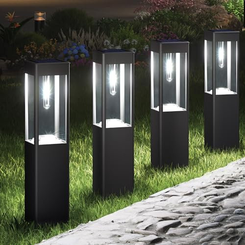 Joomer Solarlampen für Außen Garten, 4 Stück Solarleuchten für Außen Weiß LED Wegeleuchte Wasserdicht Solar Gartenleuchte für Outdoor Terrasse Rasen Auffahrt Gehweg Patio Deko