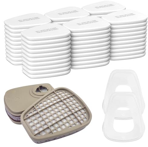 MeoZynxadril 6001 Rechange Filtres, Protection Respiratoire Réutilisable Kit, 60 Cotons Filtrants, 2 Couvercles et 2 Cartouches Filtrantes, Filtre Respiratoire Compatible 6100/7502/7501/6800