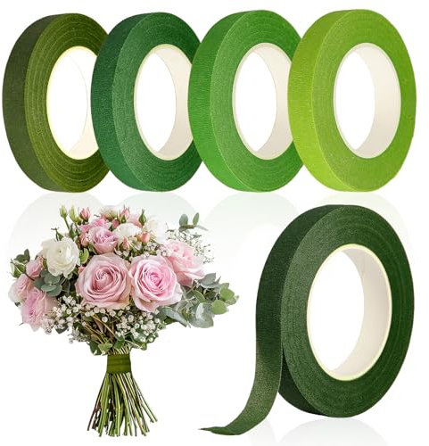 SADOKNS Floristenband Grün aus Krepppapier - Blumenband in 5 Flora Grüntöne, ideal zum Blumenstrauß Stiel Verpacken, Blumenarrangements & Floristik-DIYs - 12mm x 27m/Rolle, 135m Gesamt