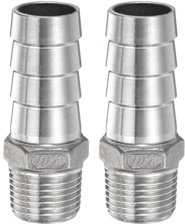 sourcing map 2pcs Stainless Steel Hose Barb Fitting 0.8 (20mm) Barbed x g 1/2 Male Pipe Fitting Air Hose Barb Fittings Coupler Thread Connector Adapter for Water Fuel