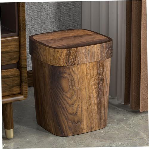 Wood Trash Can, 12L Vintage Wooden Garbage Bin with Swing Lid, Minimalist Waste Basket for Bedroom, Living Room, Kitchen, Bathroom