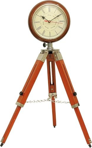 Trépied vintage pour décoration de salon – Hauteur réglable au sol avec chiffres romains – Mouvement silencieux – Fabriqué à la main en bois et métal sur pied pour bureau, maison ou étude