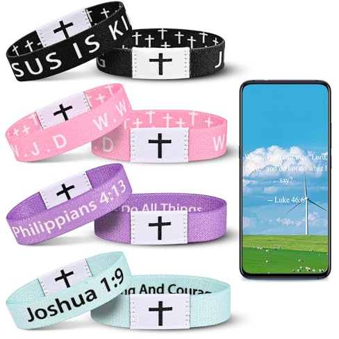 Meajjew 4PCS Daily Bible Verse Bracelet, Christian WWJD Jesus is King Bracelet for Women Men, Jesus Wristband Bright Colors