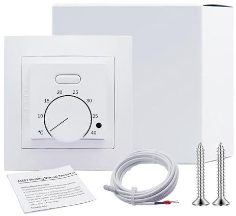 Rumstermostat, termostat golvvärme med givare, 230 V 16 A rumstermostat golvvärme, mekaniska termostater, termostater, infälld mekanisk väggtermostat för uppvärmning, vit