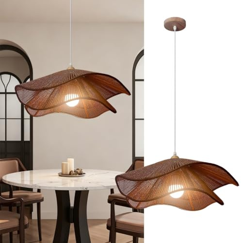 PANNN Lámpara Colgante De Mimbre Lámpara Colgante Vintage Estilo Granja Lámpa Para Mesa De Comedor Estilo Bohemio Lámpara LED De Techo Adecuada Para Comedor Sala De Estar Dormitorio(marrón,40cm)